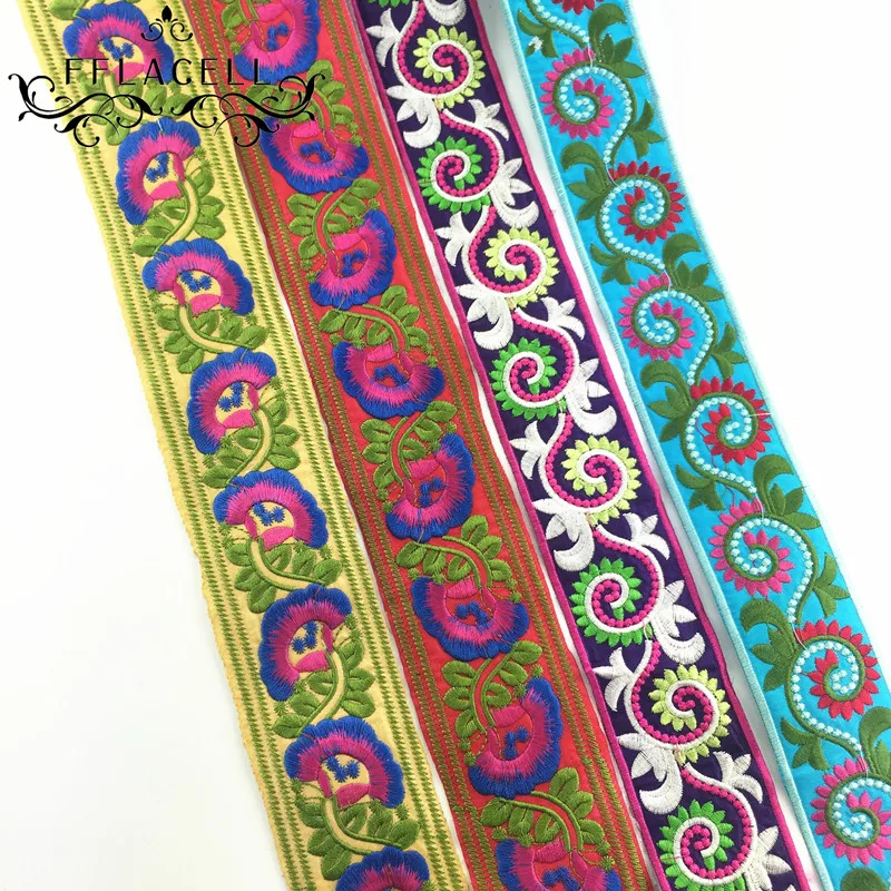 

FFLACELL 1Yard 6cm Wide High quality Woven Jacquard Ribbon black background Colourful flowers pattern