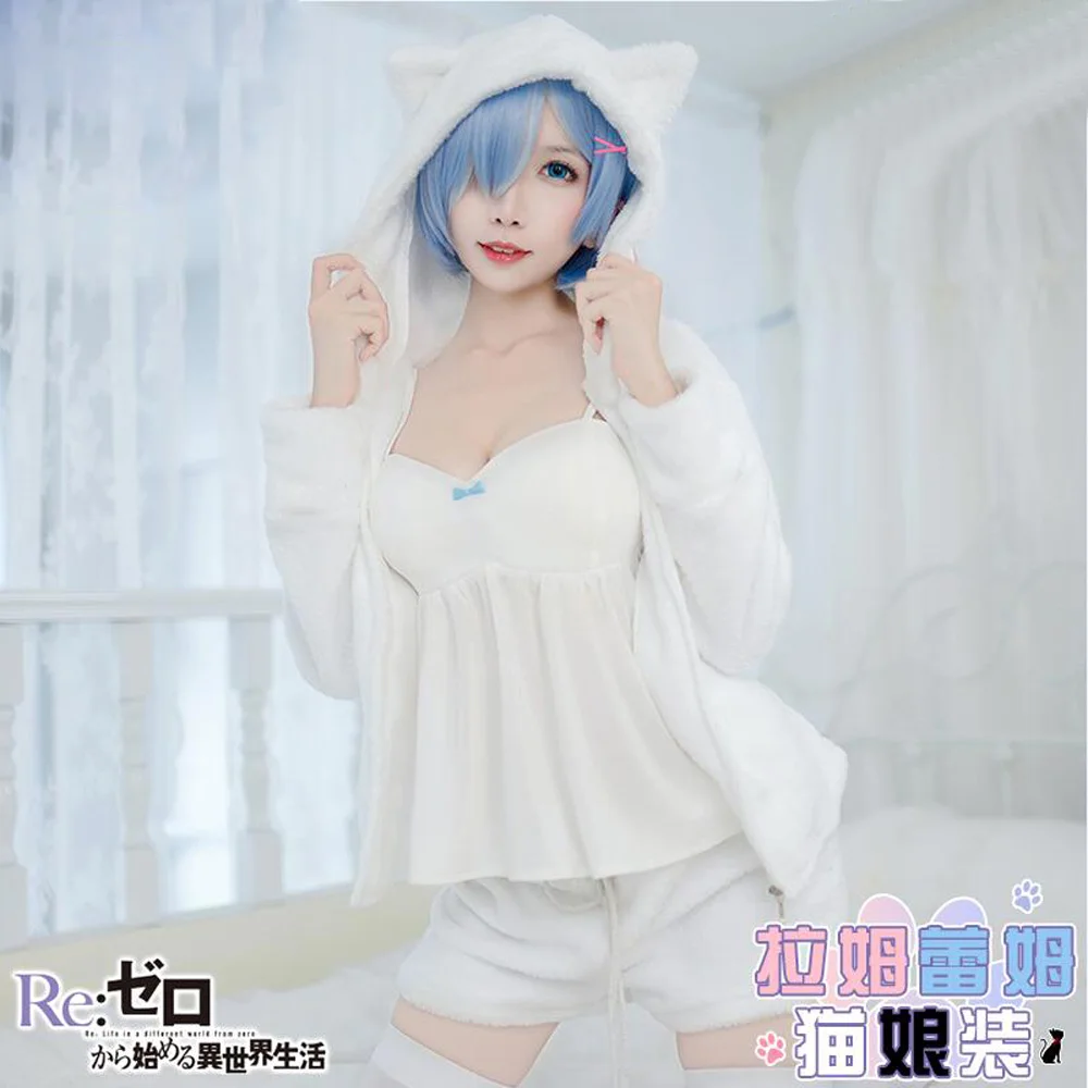 

VEVEFHUANG Re Zero Kara Hajimeru Isekai Seikatsu Ram Rem Cat Pajamas Nighty Nightgown Sleepwear Uniform Outfit Anime Cosplay Cos