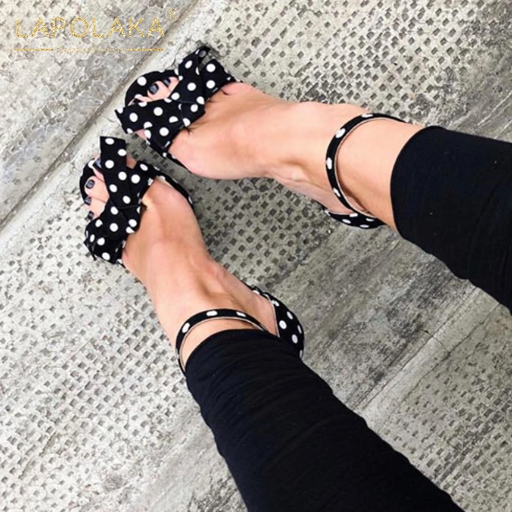 

brand design big size 42 sweet bow polks dot sexy thin high heels Shoes sandals woman lady Summer Party ankle-strap Women Shoes