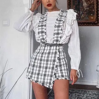 

Classic Playsuits Women Jumpsuit Black White Plaid Metal Zipper Short Jumpsuits Casual Female Romper Overalls Combi Femme