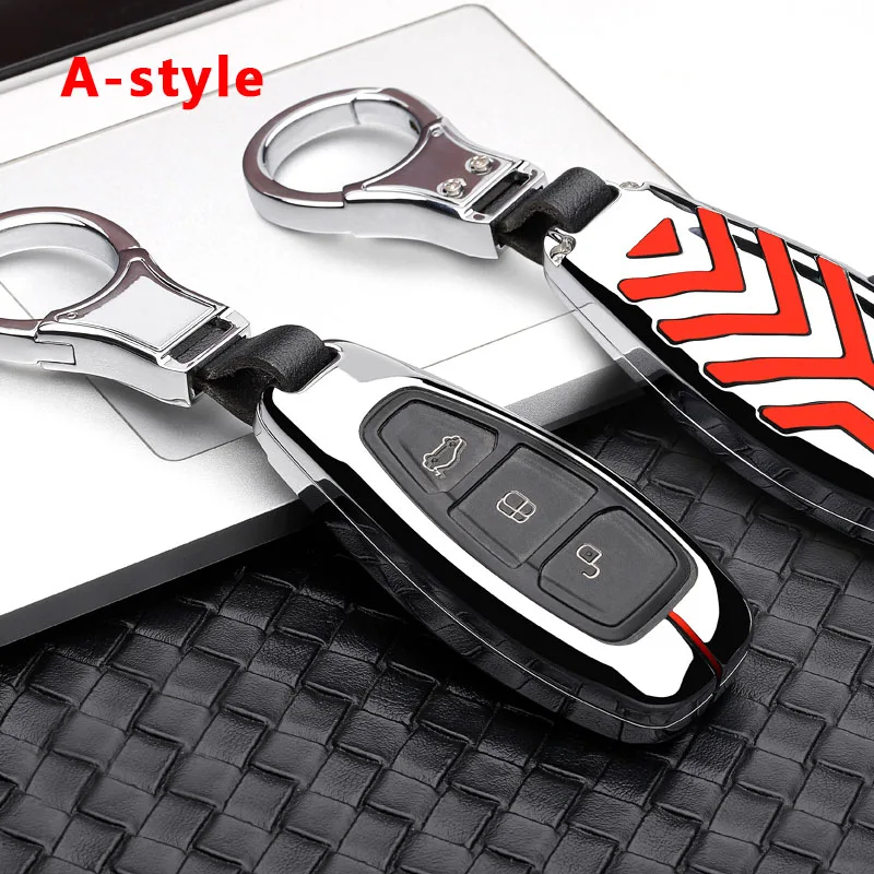 Car styling key case remote control keychain For Ford key cover Focus MK3 MK4 Mondeo galaxy ecosport Kuga ST Automotive products - Название цвета: A Silver Red