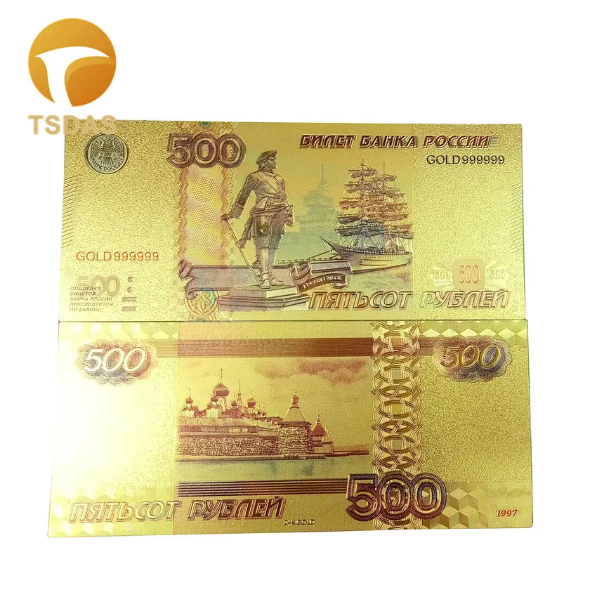 24k Gold Banknote Colorful 500 Ruble Foil 10pcs/lot Collections Bank Notes | Дом и сад