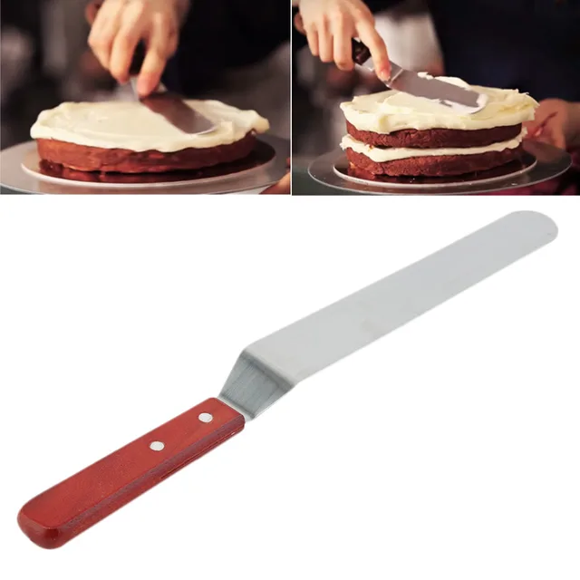 10 Inch Cake Spatula Stainless Steel Wooden Handle Straight Bent