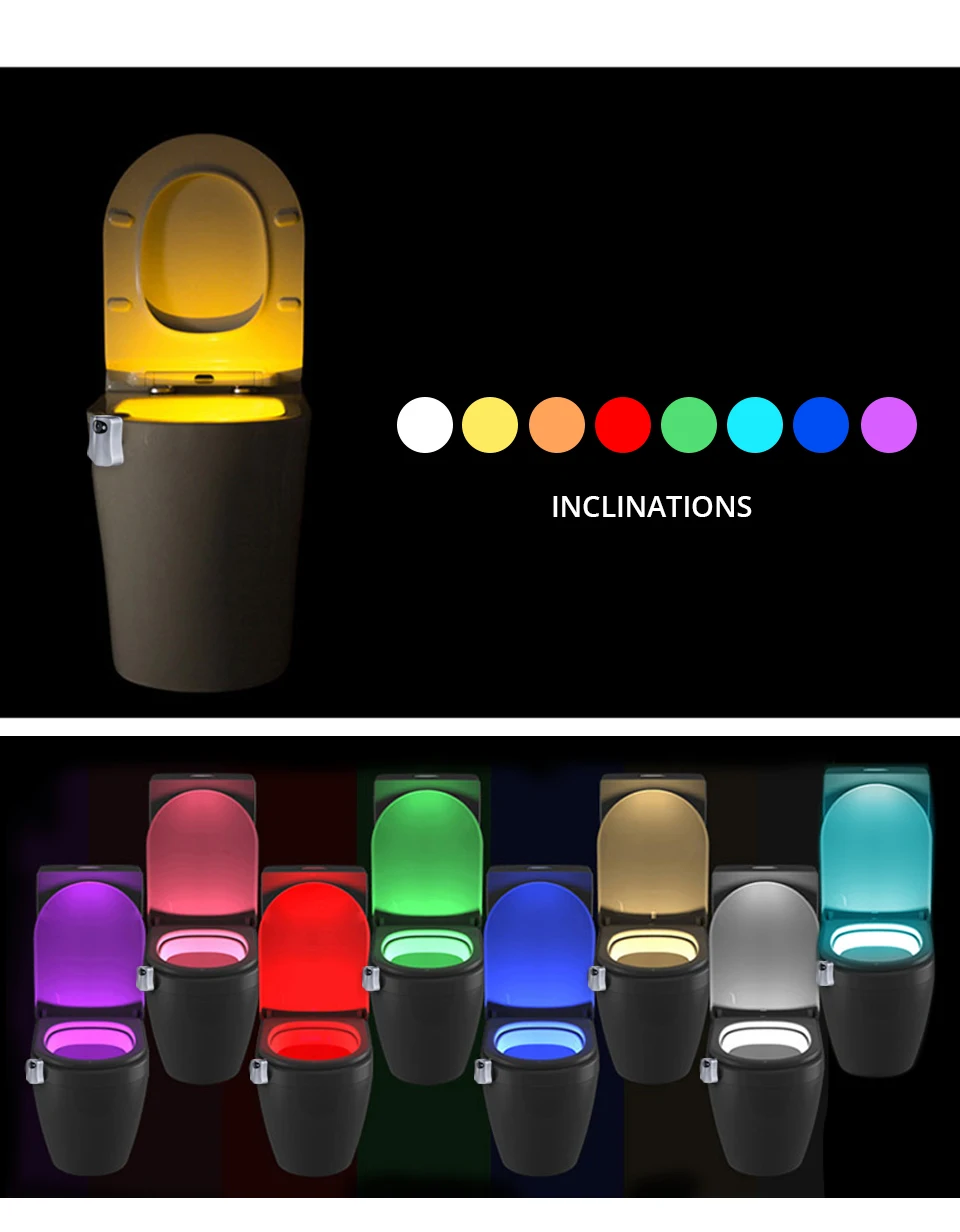 Motion Sensor Toilet Seat Lighting 8 Colors Backlight Toilet Bowl Automatic Night Lamp 3 AAA Seat Sensor Light LED Toilet Lamp (6)