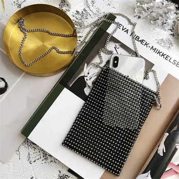 

New Fashion Girls Sparkling Chain Shoulder Messenger Bags Women Practical Crossbody Shoulder Bags Personality Mobile Phone Bags