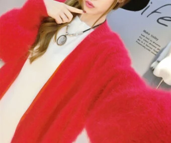 Натуральный норковый кашемир, толстое теплое пальто, настоящий натуральный норковый кашемировый свитер, роскошная фабричная, OEM скидка KFP892 - Цвет: Red