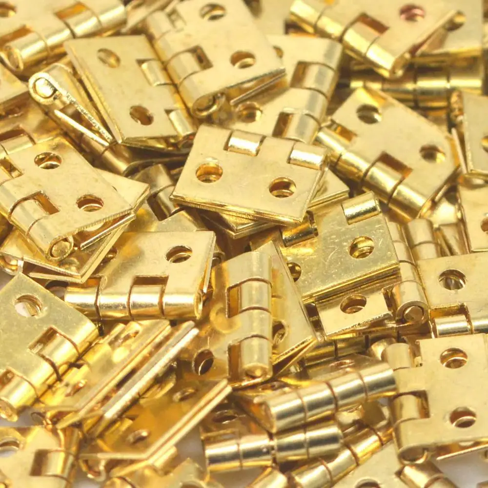 Brass Mini Flat Small Box Folding Butt Hinges 20Pcs Door DIY Craft Supplies Jewelry CaseDecor 8*10mm (80Pcs Nails) door hinges