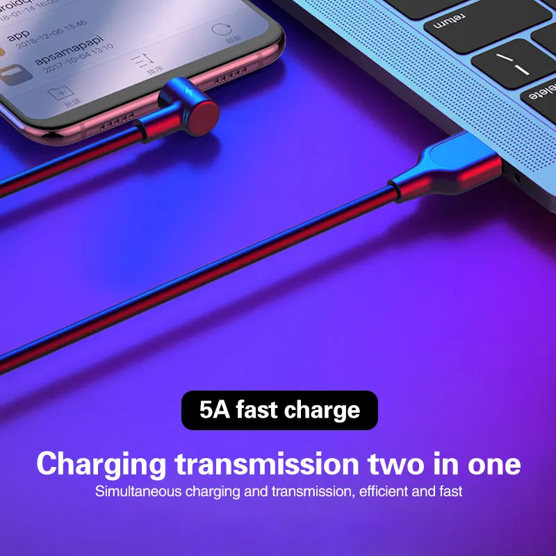 

Type-c Data Line Mobile Phone Universal Elbow Double-sided Plug Android High Speed 5A Fast Charge Mobile Game Charging Line