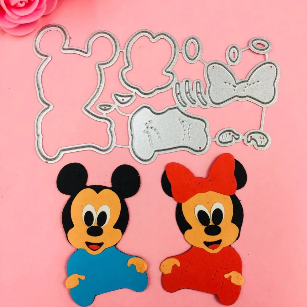

1PCS baby minnie Mickey bow cutting die+2PCS carft Tag embossing folder suit for DIY Scrapbooking/photo album DIY Paper Cards