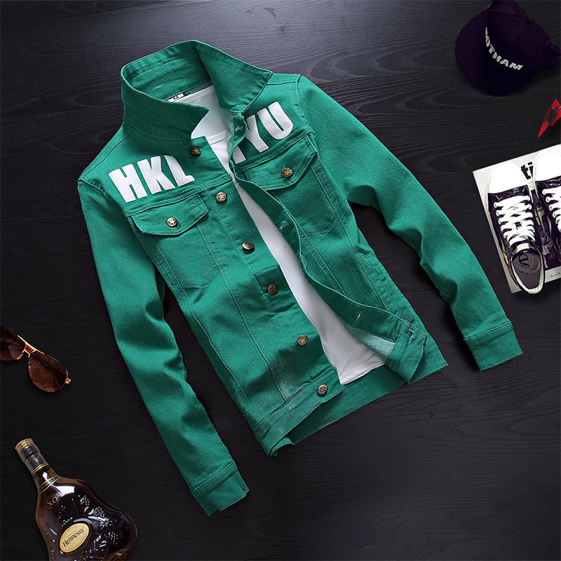 

High Street Autumn Fashion Men Jacket Slim Fit Elastic Youth Multi Colors Denim Coat Men Outwear Printed Hip Hop Jacket Hombre
