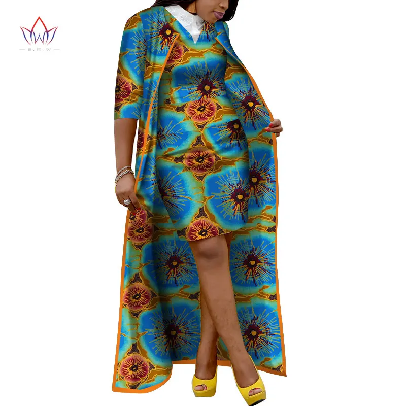 Осенние африканские комплекты юбок для Женщин Дашики х-длинное пальто и юбка африканская одежда Базен размера плюс женские комплекты WY3400