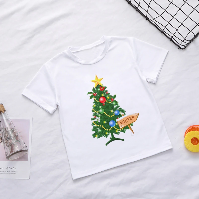 Новинка года; топы для мальчиков; летняя футболка с принтом рождественской елки детская Милая забавная футболка для девочек одежда для отдыха Нормальная длина - Цвет: 606