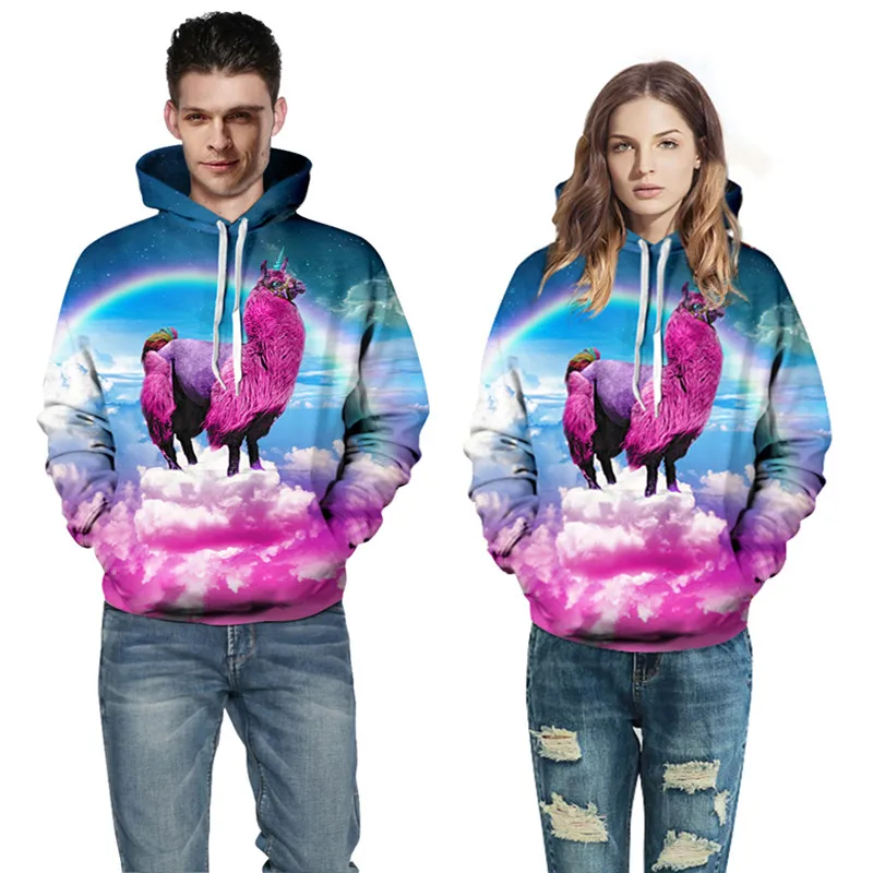 Новинка 2019 женская и Мужская модная толстовка с капюшоном ламой в стиле