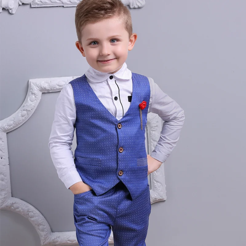 menino camisa + colete calças 3pcs roupas formais conjunto trajes