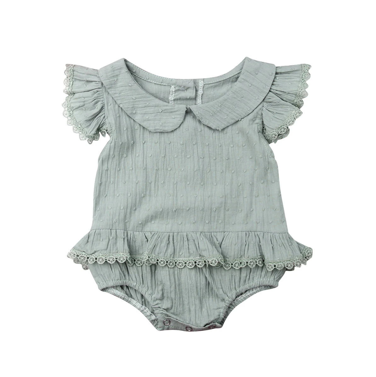 

Newborn Baby Kids Girls Solid Color Romper Ruffle Doll Collar Petal Sleeve Sleeveless Jumpsuit Summer Girls Clothes 0-18M