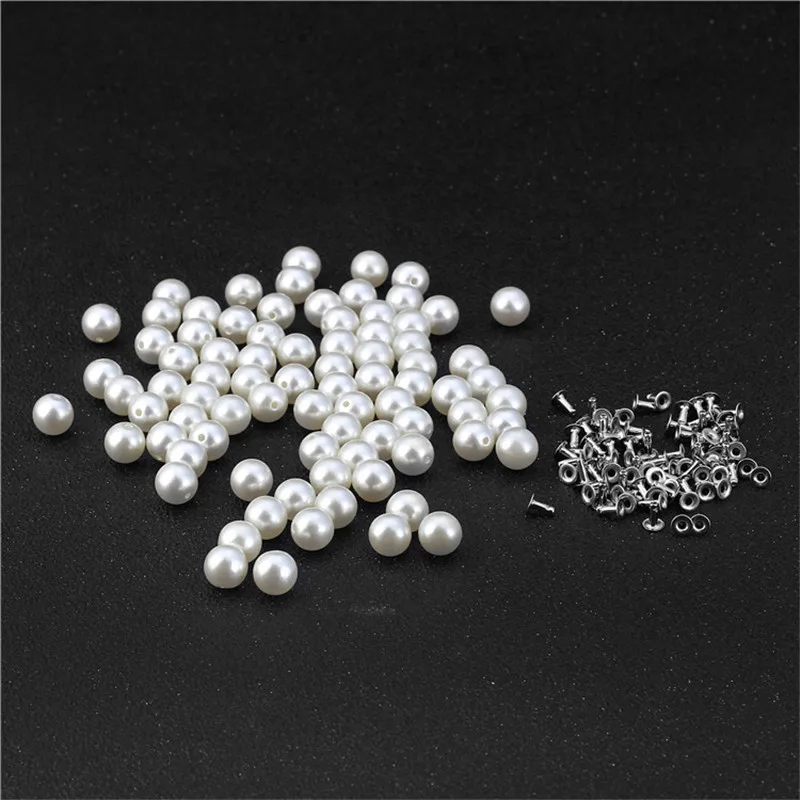 

50PC/Pack 8MM Imitation Pearl Rivets DIY Garment Accessories Hat Bag Crafts Decor Rivets Pearls Set Single Hole Hand Press Rivet