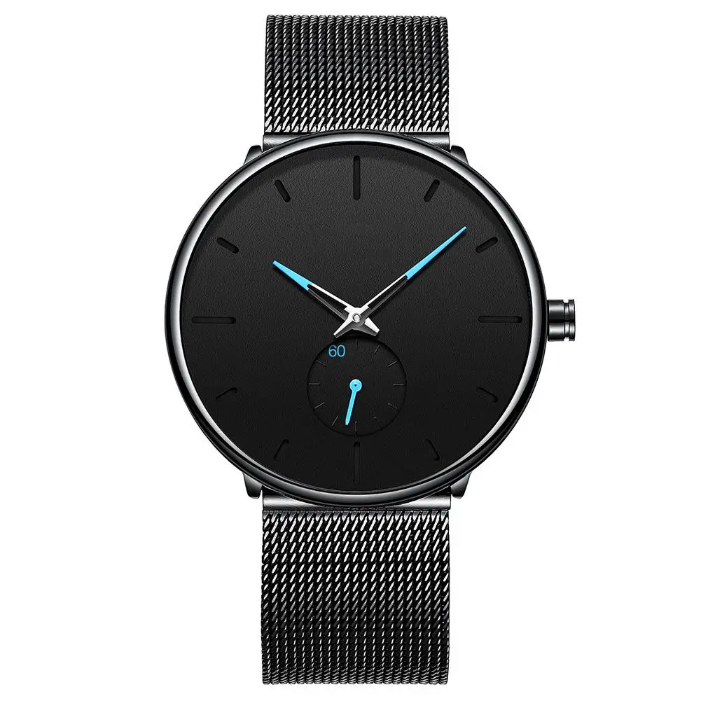

2019 Fashion Men Waterproof Magnetic Mesh Strap Big Round Dial Quartz Wrist Watch