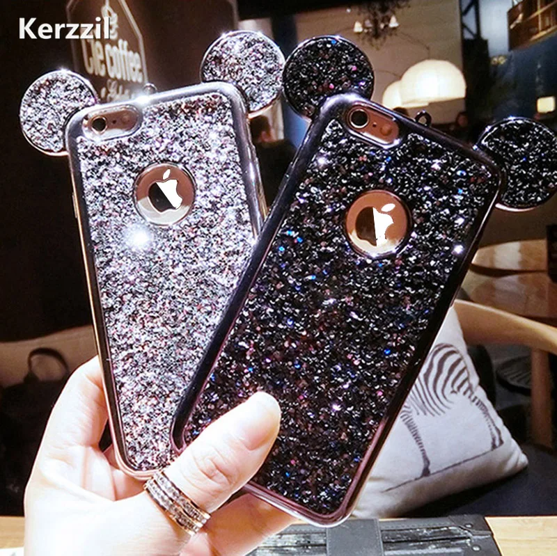 Чехол Kerzzil для iPhone 6 6s 7 Plus блестящий чехол с ушками мультяшной мышки 6S мягкая