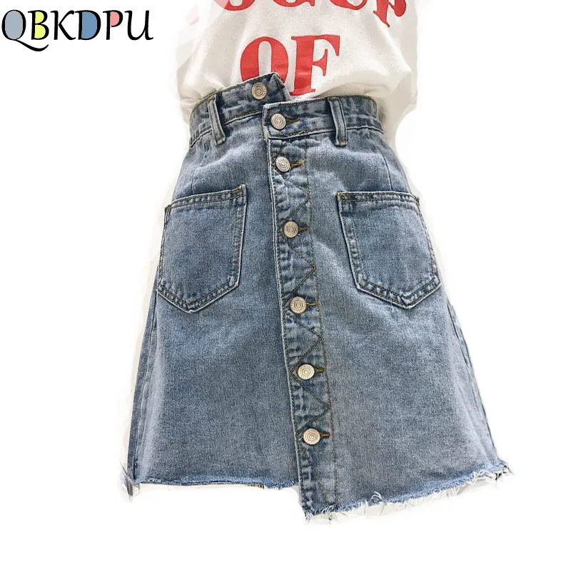 

Plus Size Women Mini jean Skirt Casual Irregular High Waist Blue Gray Denim Skirt Female saia mujer 2019 New Summer jupe femme
