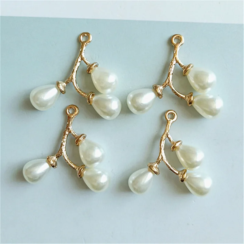 

50pc 29*30mm Gold Color Imitation Pearl Branch Pendant Charms Jewelry Findings for DIY Head Jewelry Wedding Jewelry Making
