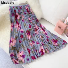 Плиссированная юбка летняя новая модная элегантная Милая шифоновая с цветочным принтом женская винтажная эластичная длинная юбка с высокой талией для женщин