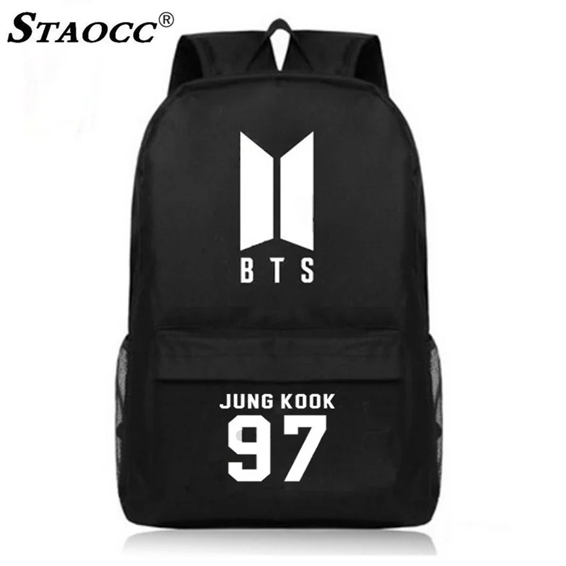 

Black BTS Backpack School Bag Canvas Mochila Korea BTS Print Schoolbag For Teenage Boys Girls Anti Theft Travel Laptop Backpack