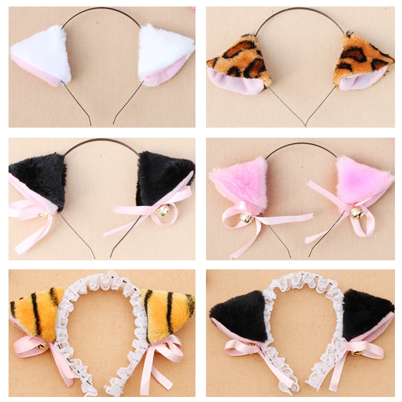 

Plush animal cat neko Ear Headband Party cosplay hairband decoration white black Maid Lolita products for children adult