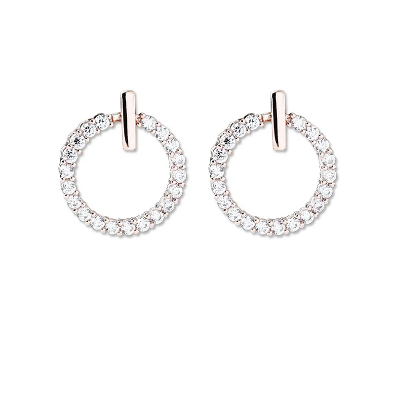 

Korea 925 Sterling Silver Earrings Female Temperament Korean Personality Simple Circle Zircon Retro Earrings