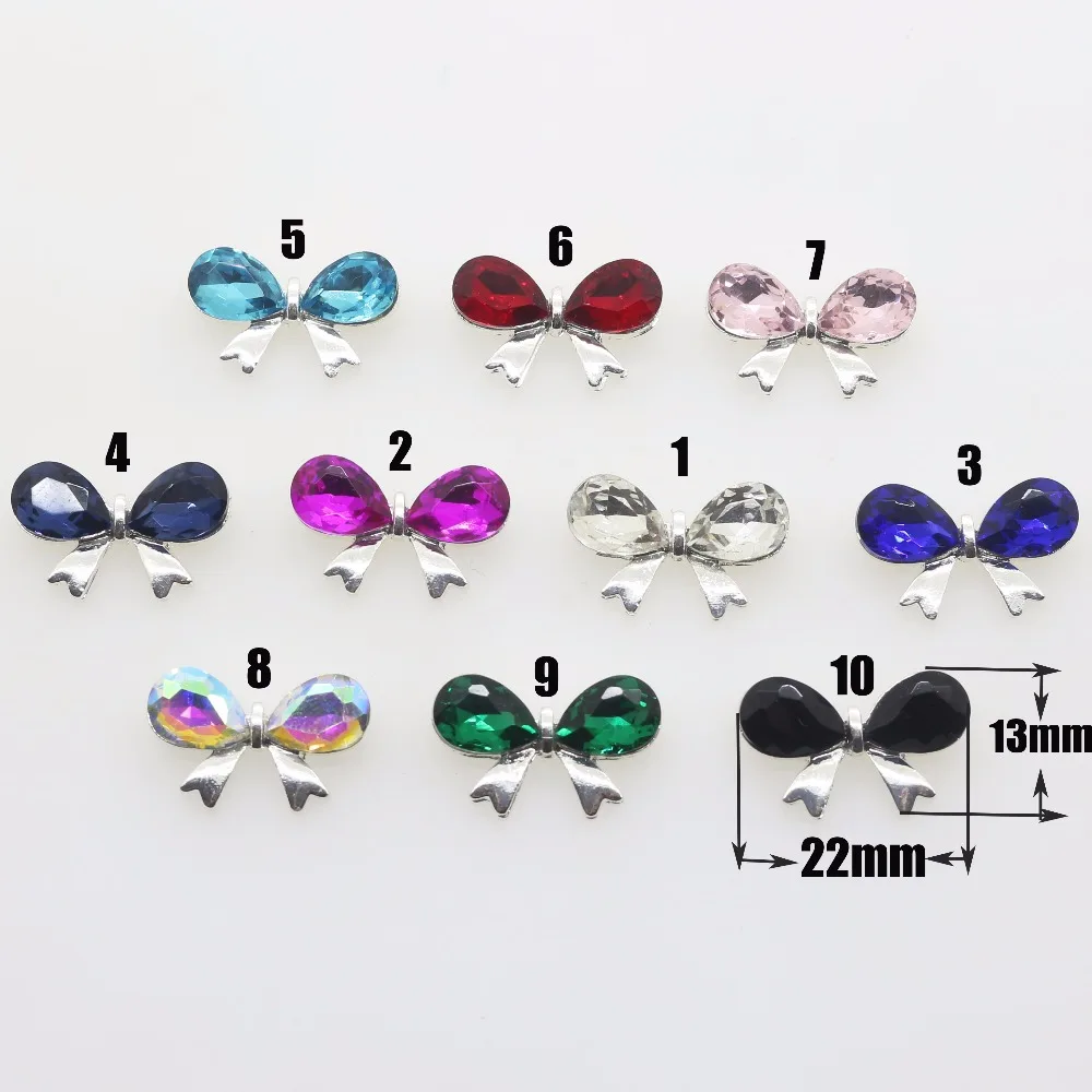 

New 10pcs/lot 13mmX20mm Bow Crystal Metal Flower Hair Accessories DIY Wedding Embellishment decoration