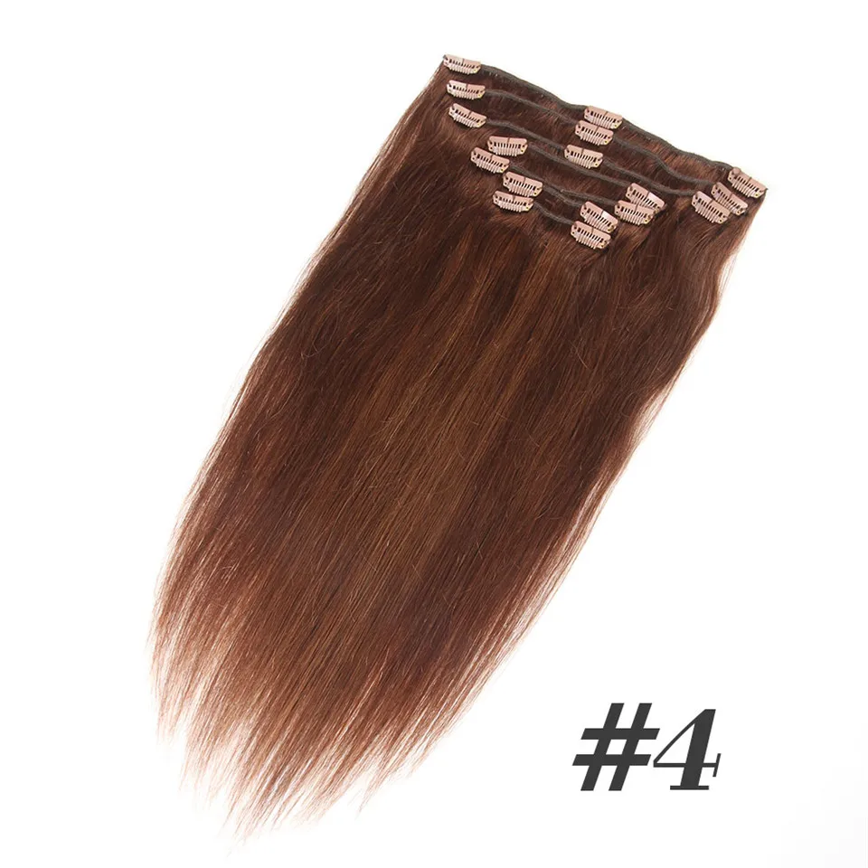 Модные человеческие волосы на заколках для наращивания, прямые волосы на всю голову, набор 7 шт., 120 г, волосы remy на заколках, человеческие волосы - Цвет: #4