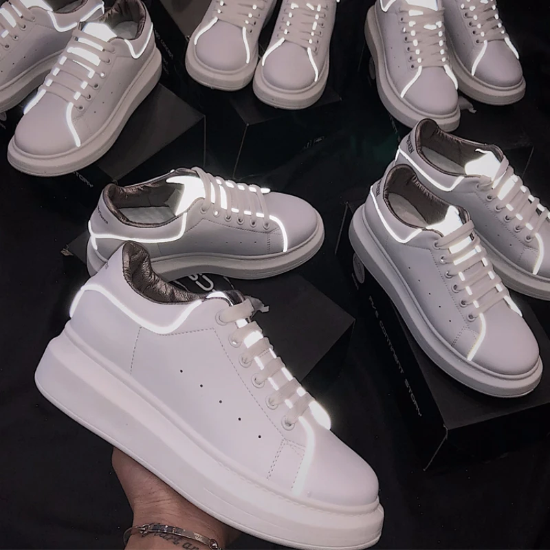 

Tleni 2019 Spring Designer Wedges White Shoes Female Platform Sneakers Women Reflective Height Increasing running shoes ZD-121
