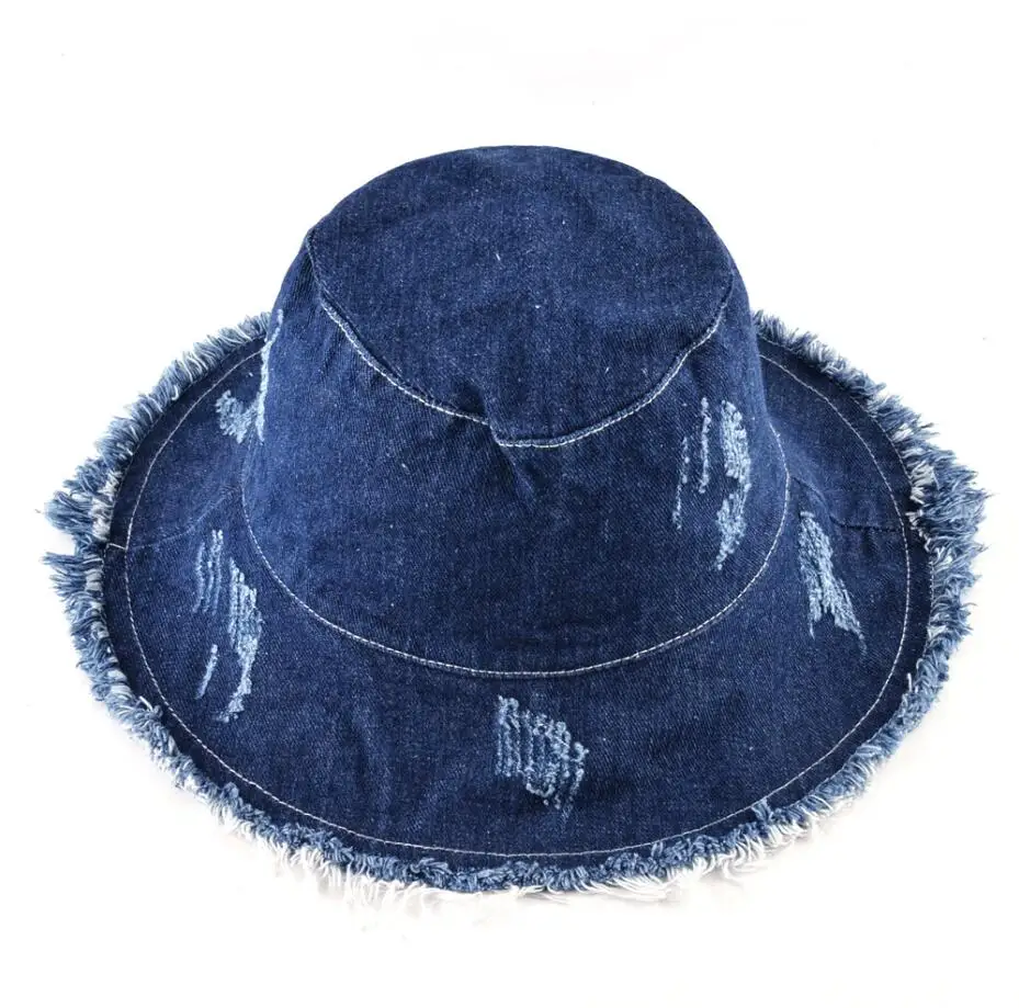 Летняя вымытая джинсовая женская Солнцезащитная шляпа модная кисточка Гибкая шляпа дамы широкие полями Пляжный набор шляпы женские хлопковые складные шляпка - Цвет: Blue3