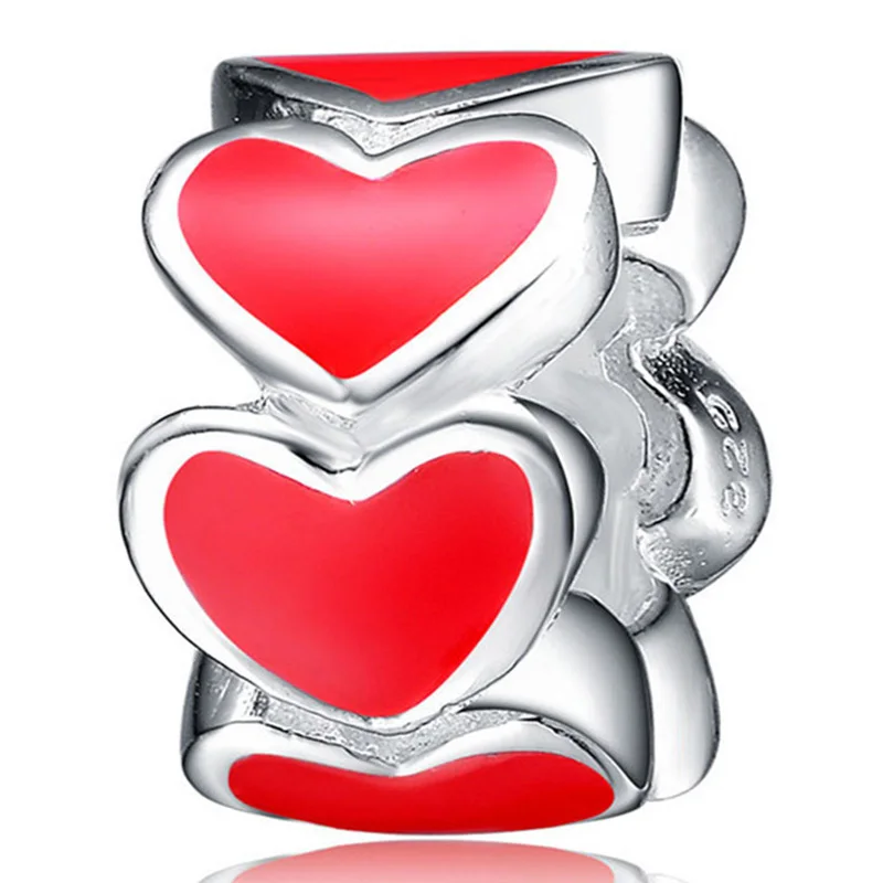 

Aceworks Hearts Red Drop Oil 925 Sterling Silver Retro Brand Charms Beads Jewelry Fit Bracelet European Bohemia Style LH277