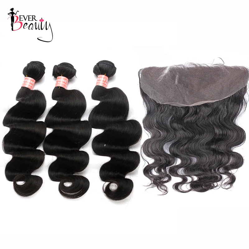 

Body Wave Human Hair Bundles With 13*6 Closure Ever Beauty Brazilian Hair Weave 3 Bundles With Lace Frontal Remy Hair