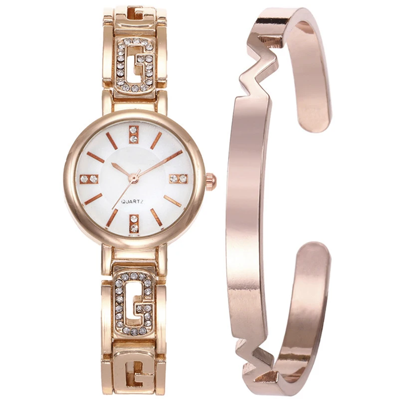 

MJARTORIA Rhinestone Women's Watch Gift Set Crystal Simulate Pearls Bracelet Steel Ladies Minimalism Dress Quartz Wristwatches