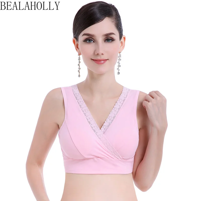 

Lace Underwear for Pregnant Women Without Breast Pads Breast-feeding Bra Comfortable Cotton Maternity Sleep Bra 8 Colors