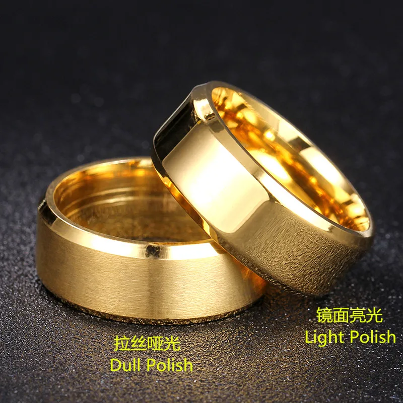 8mm Bright Polish Gold Color Titanium Ring for Men titanium steel rings,metal rings,gold rings,finger rings
