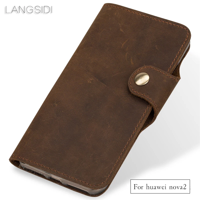 

wangcangli Genuine Leather phone case leather retro flip phone case For Huawei nova2 handmade mobile phone case