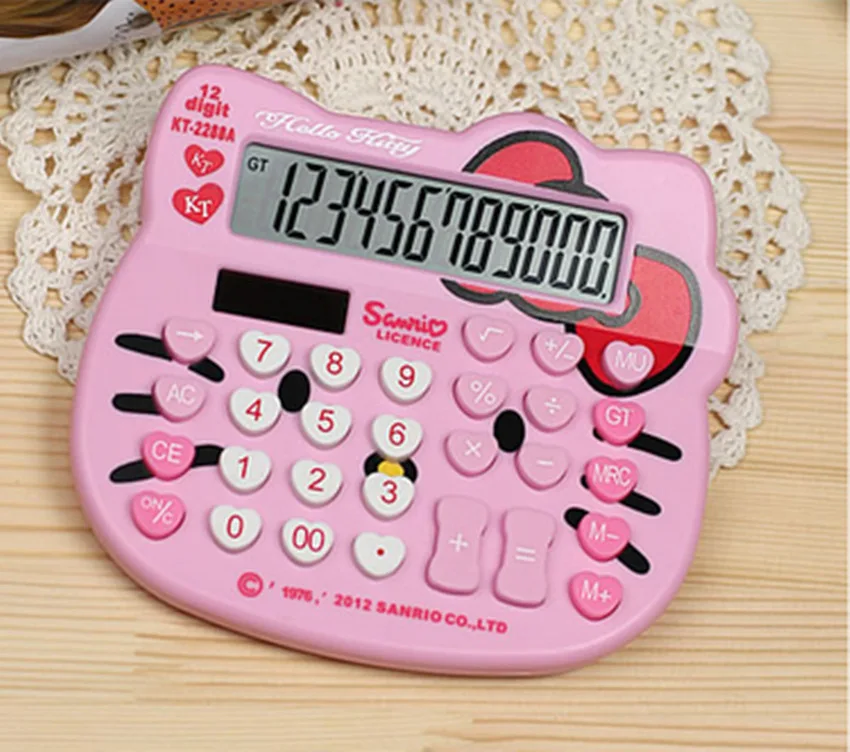 12 أرقام عرض البسيطة جيب الوردي لطيف الفاخرة مرحبا كيتي حاسبة ازدواجية السلطة Calculadora Hesap Makinesi Bowknot Kalkulator