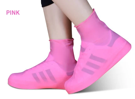 1 пара водонепроницаемых резиновых чехлов для обуви, утолщенные дождевые многоразовые эластичные Нескользящие Защитные чехлы для велосипедных сапог, легко носить с собой - Цвет: Pink High