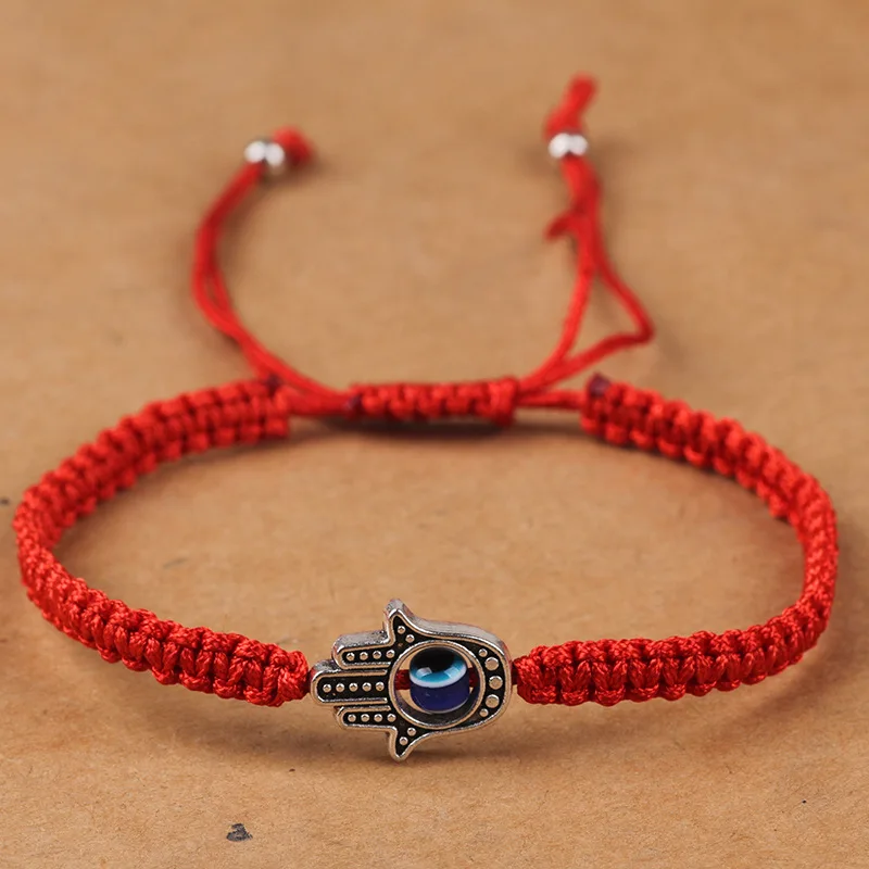 

EUBfree 60pcs 6Designs Handmade Boho Knitting Boho Weave Wrap Bracelet Friendship Bracelets Lovers Red Rope Palm Eye Bracelets