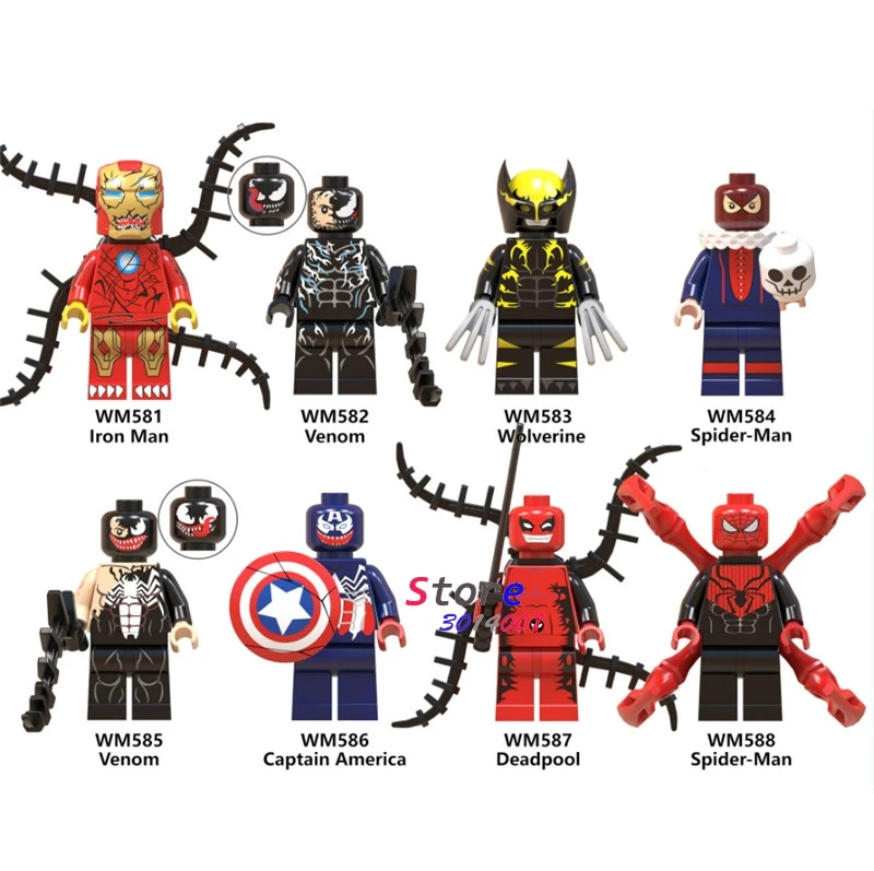

Single Venom Black White Red Wolverine Iron Man Captain American Deadpool Spiderman building blocks toy for children