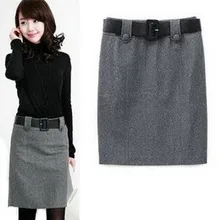 Осенне-зимняя женская модная шерстяная юбка длиной до колена, тонкая юбка, профессиональная прямая шерстяная юбка/серый черный/s-xxl