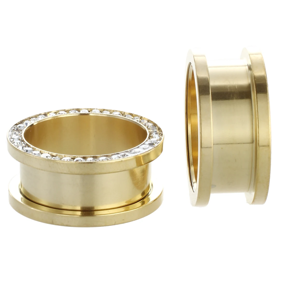 1 pair of gold Plated Clear Rim ear Gauges Plugs Flesh Tunnels Piercing