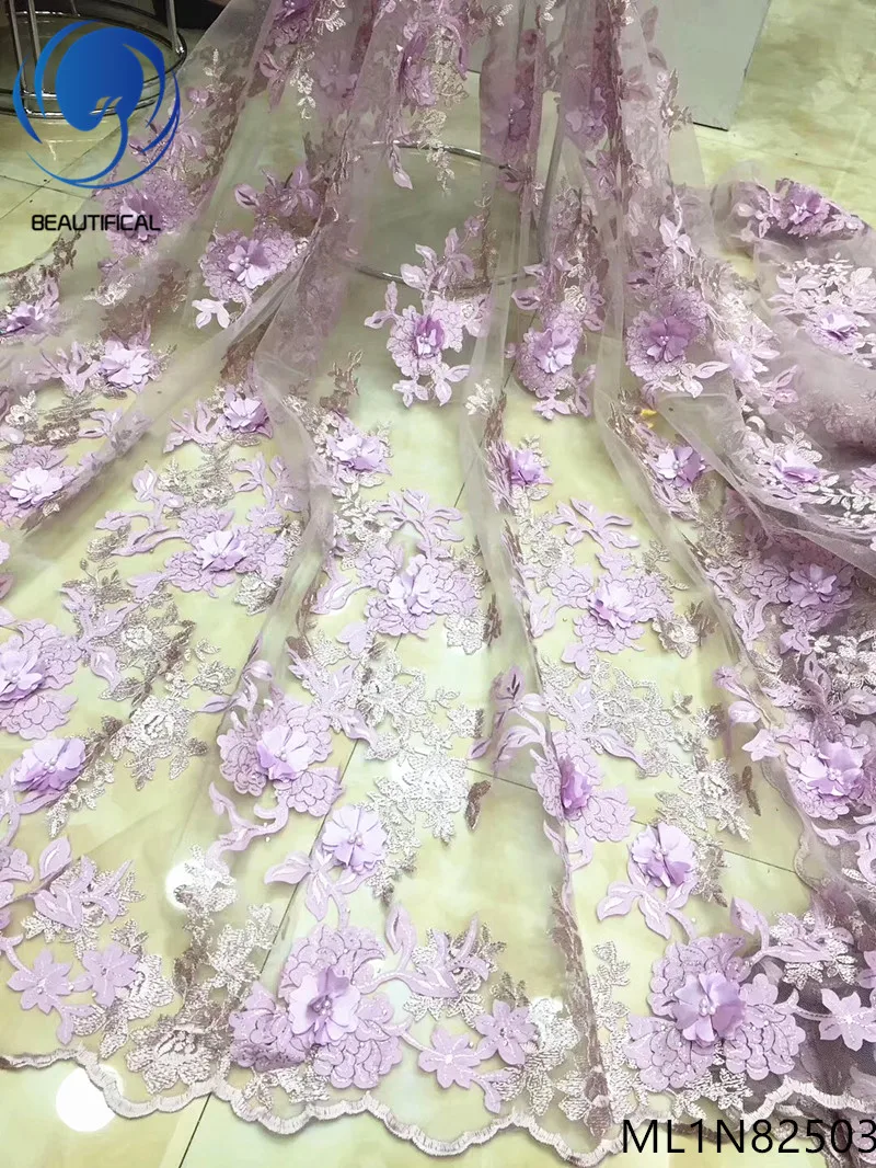 

BEAUTIFICAL african lace fabrics 3d flowers tulle lace with stones 2019 New embroidery beads nigerian lace fabric ML1N825