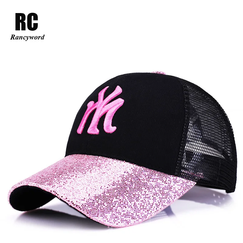 

[Rancyword] 2017 New Branded Baseball Caps Canada Women's Cap With Mesh Bone Hip Hop Lady Embroidery Hats Sequins RC1134