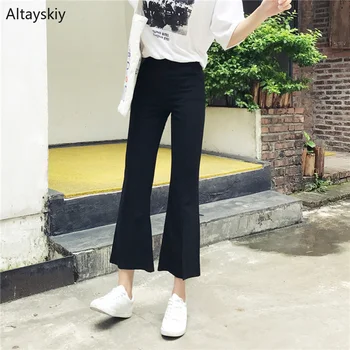 

Pants Women Solid Elegant All-match Trendy Simple Pockets High Elastic Waist Womens Korean Style Flare Trousers Leisure Ladies