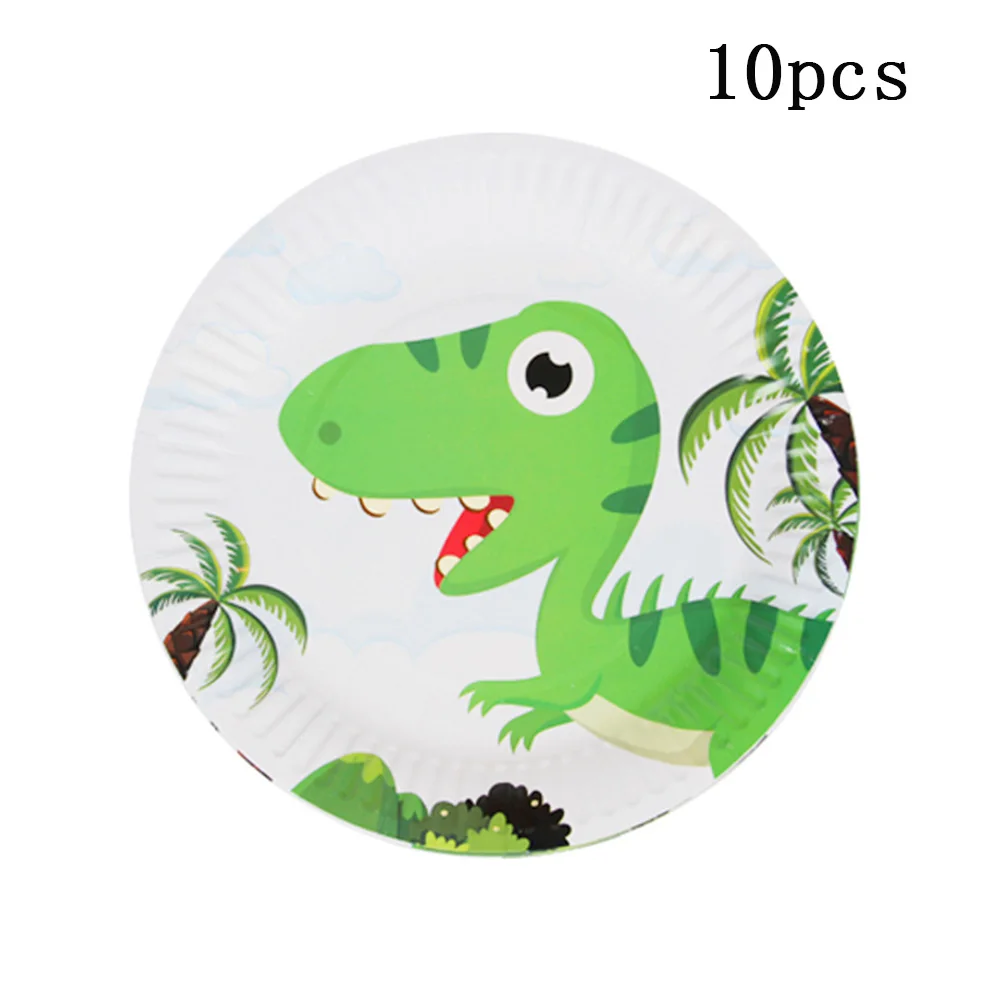 16pcs/lot Jungle theme party Dinosaur Cake Topper DIY cake Decoration Baby Shower Birthday party supplies Cake flag - Цвет: paper plate 10pcs