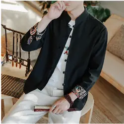 2019 мужская куртка в китайском стиле однотонное с длинными рукавами Мужская пуговица в этническом стиле винтажная мужская одежда