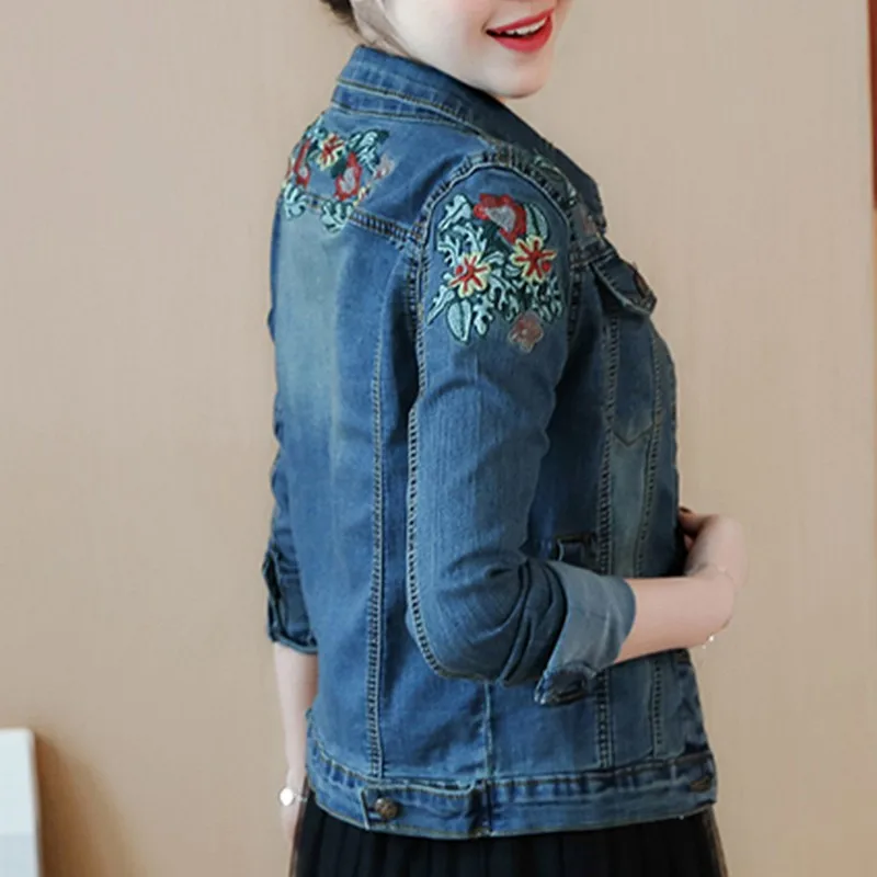 winter floral denim jacket